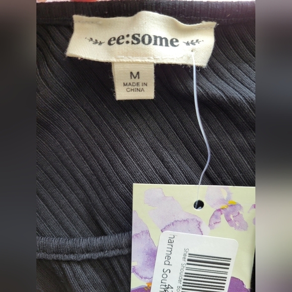 NWT ee:some Sheer One-Shoulder Black Bodysuit Size Medium - Picture 3 of 9